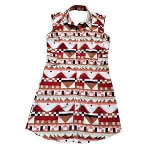 Viva Vena! Dress Women XS Geometric Halter Short Sleeve Open Back Collared EUC